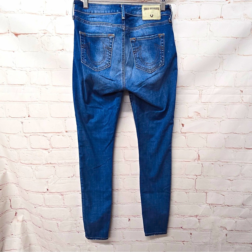 True Religion Womens Blue Medium Wash Skinny Denim Jeans Logo 5-Pocket